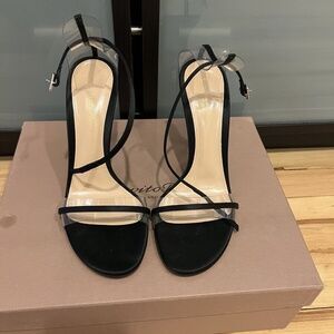 RARE Gianvito Rossi PVC Black Stripe Ankle Strap Heel Sandals G String